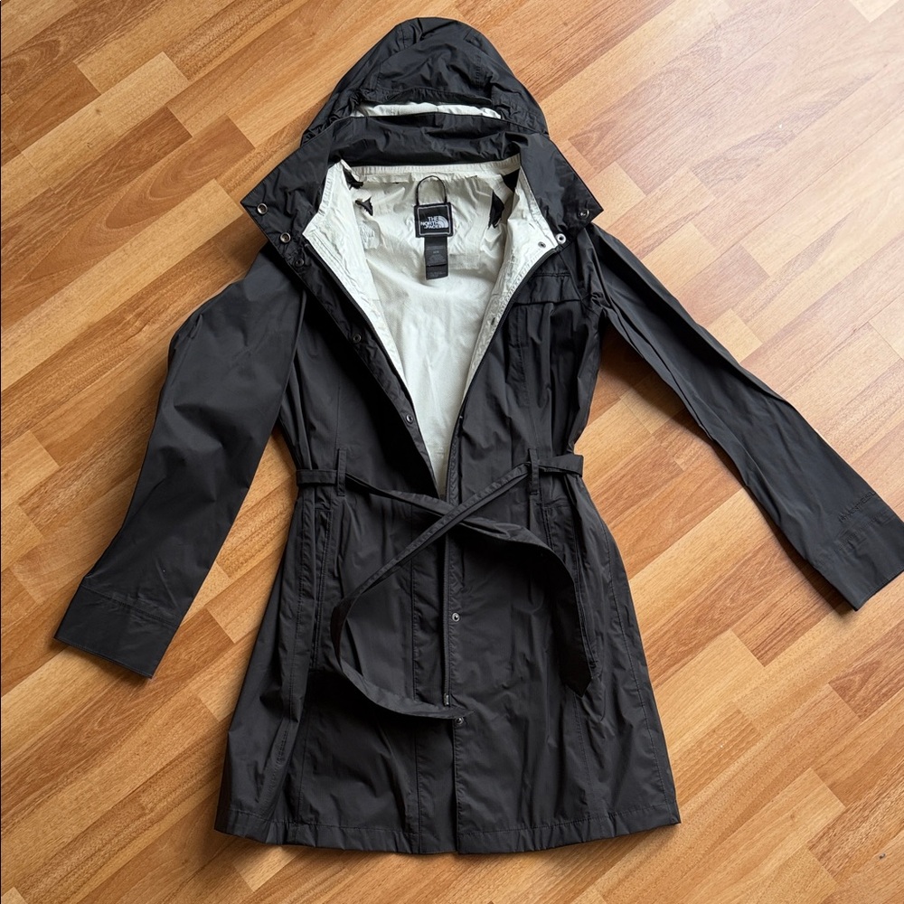The North Face Black Trench Raincoat with Hood